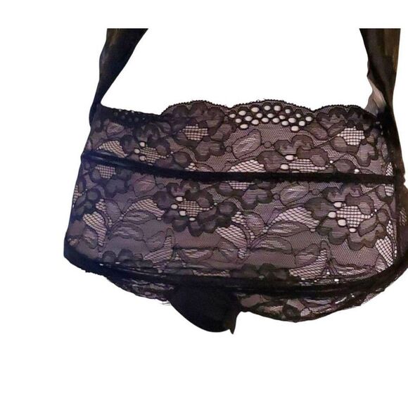 FREDRICKS OF HOLLYWOOD Black Lace Baby Doll Slip and Matching Lace Panties Size - Picture 4 of 6